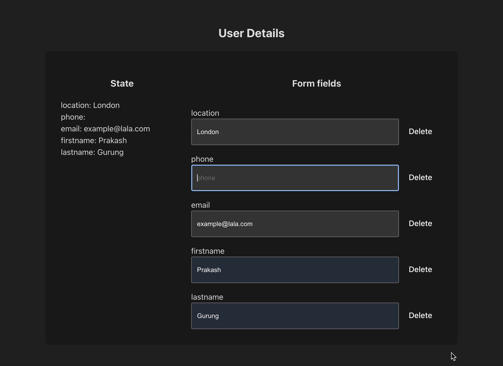 React form fields shuffle