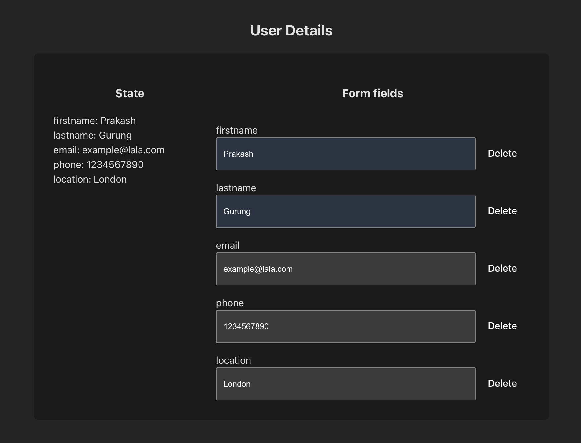 User detail form