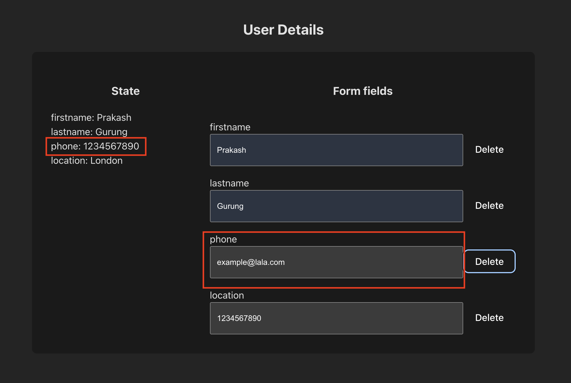 User detail form