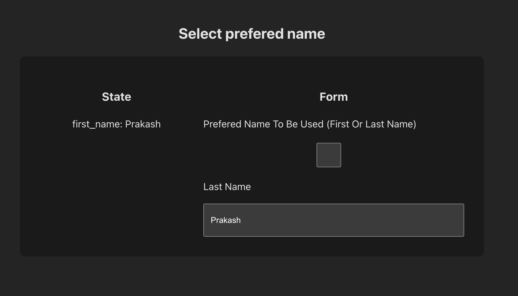 User name preference form with issue