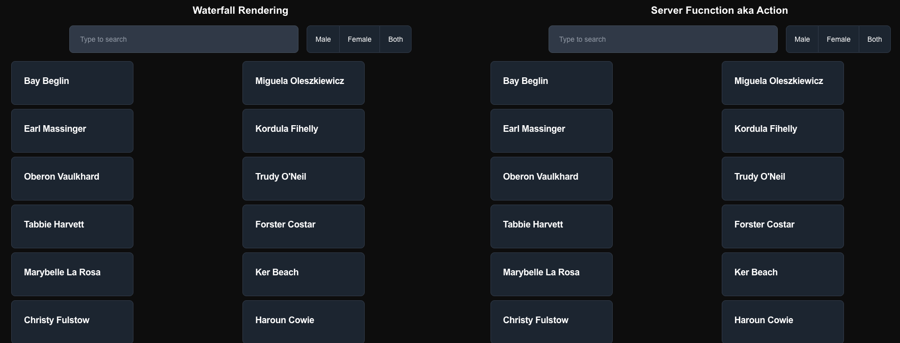 React server functions screenshot